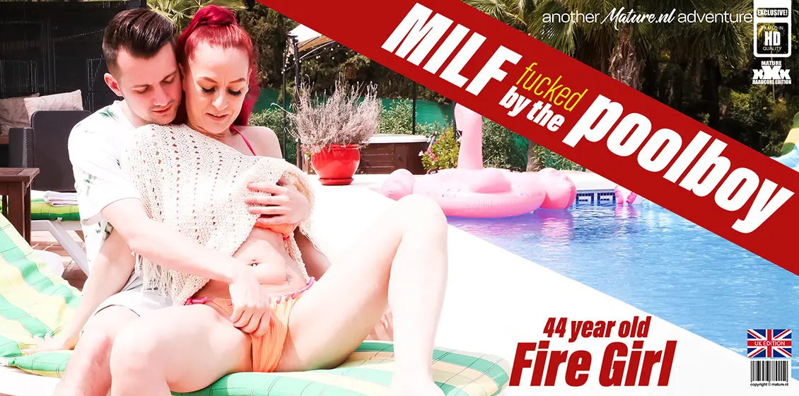 MatureNL XXX The Poolboy get’s seduced by MILF Fire Girl to fuck her right next to the pool under the sun